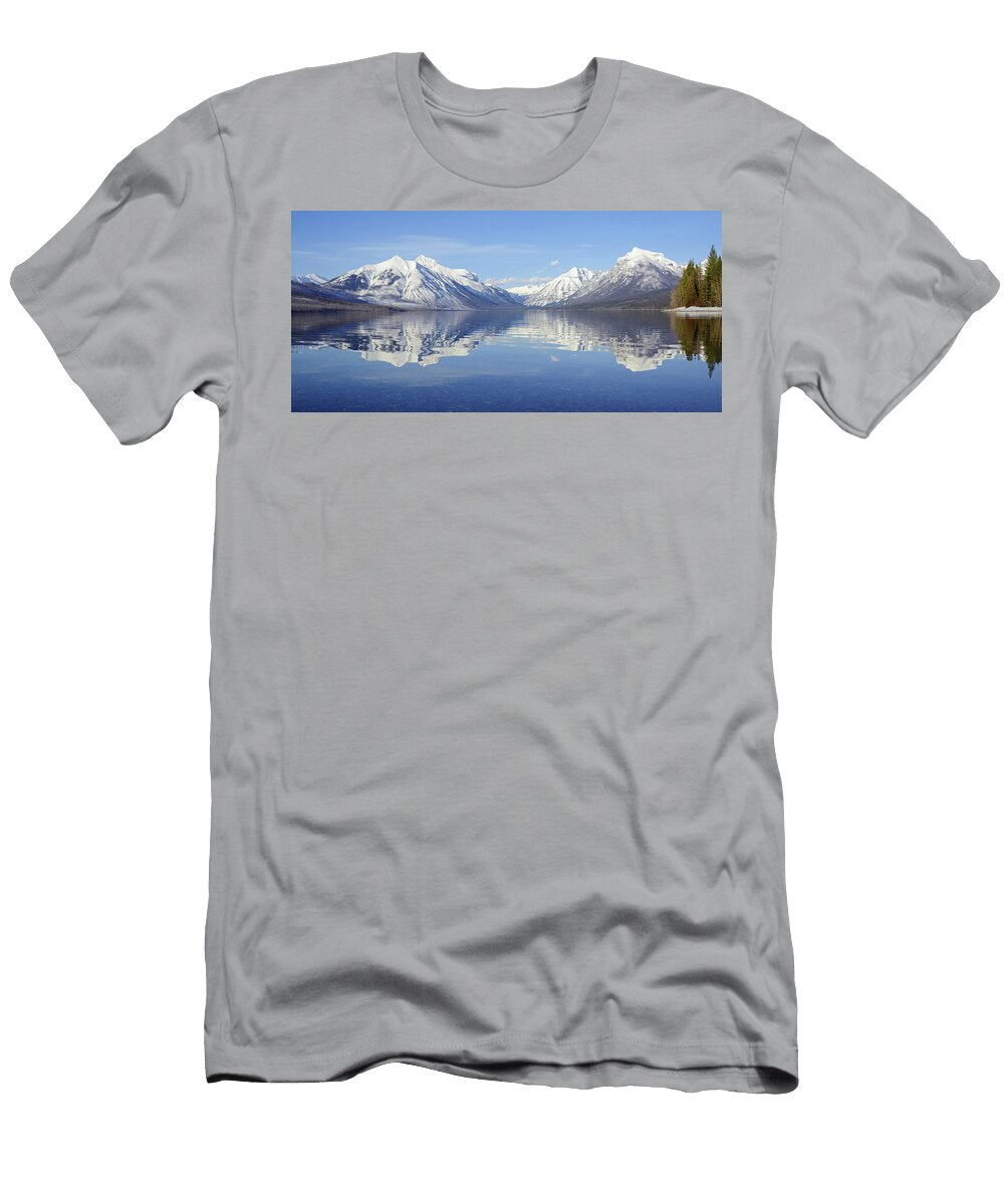 Lake Mcdonald and Snowy Peaks Whispering Peaks Photography T-Shirt