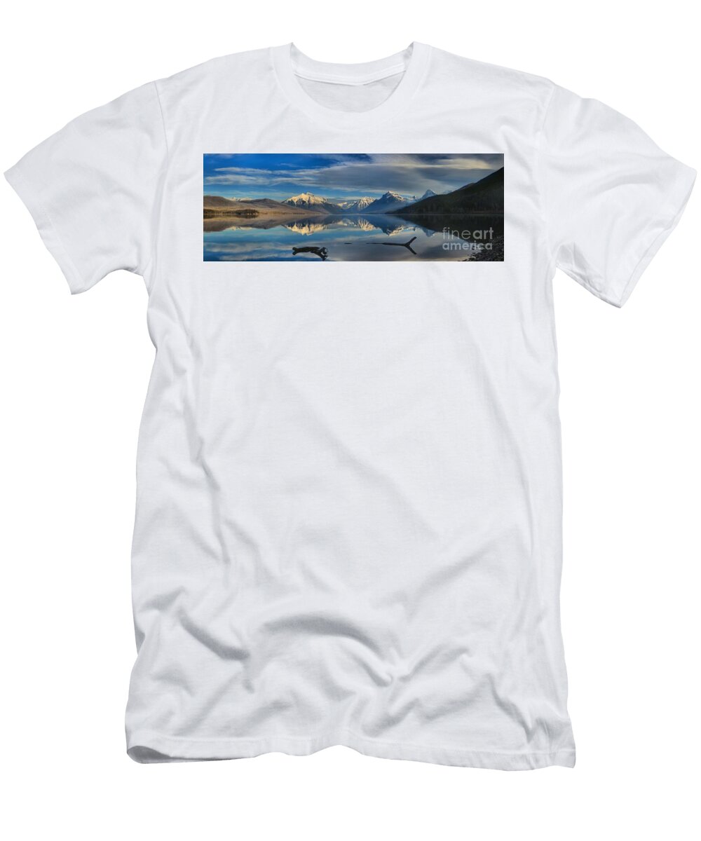 Lake Mcdonald Driftwood Panorama Adam Jewell T-Shirt