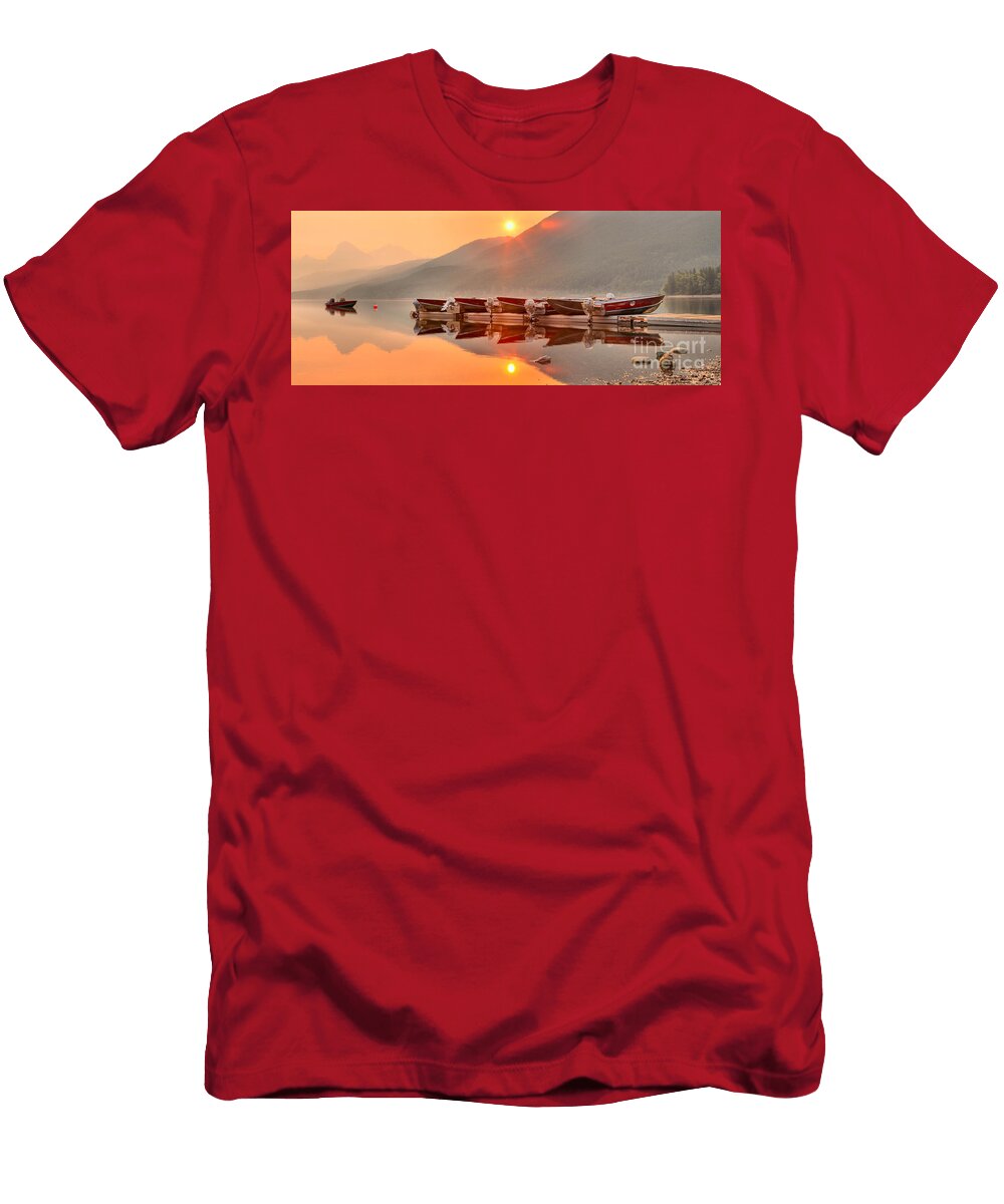 Lake Mcdonald Fiery Sunset Adam Jewell T-Shirt