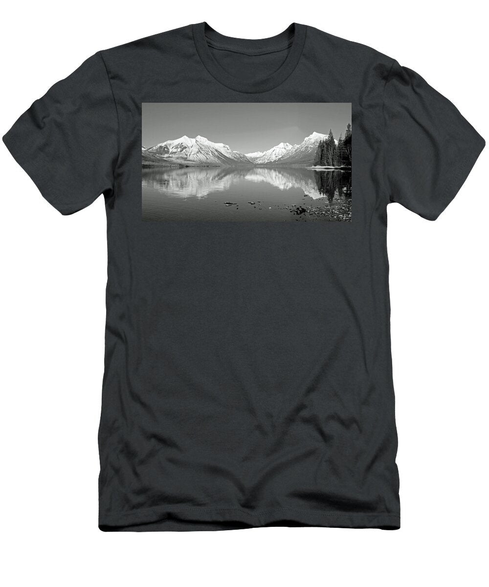Lake Mcdonald in Black and White 2 Whispering Peaks Photography T-Shirt