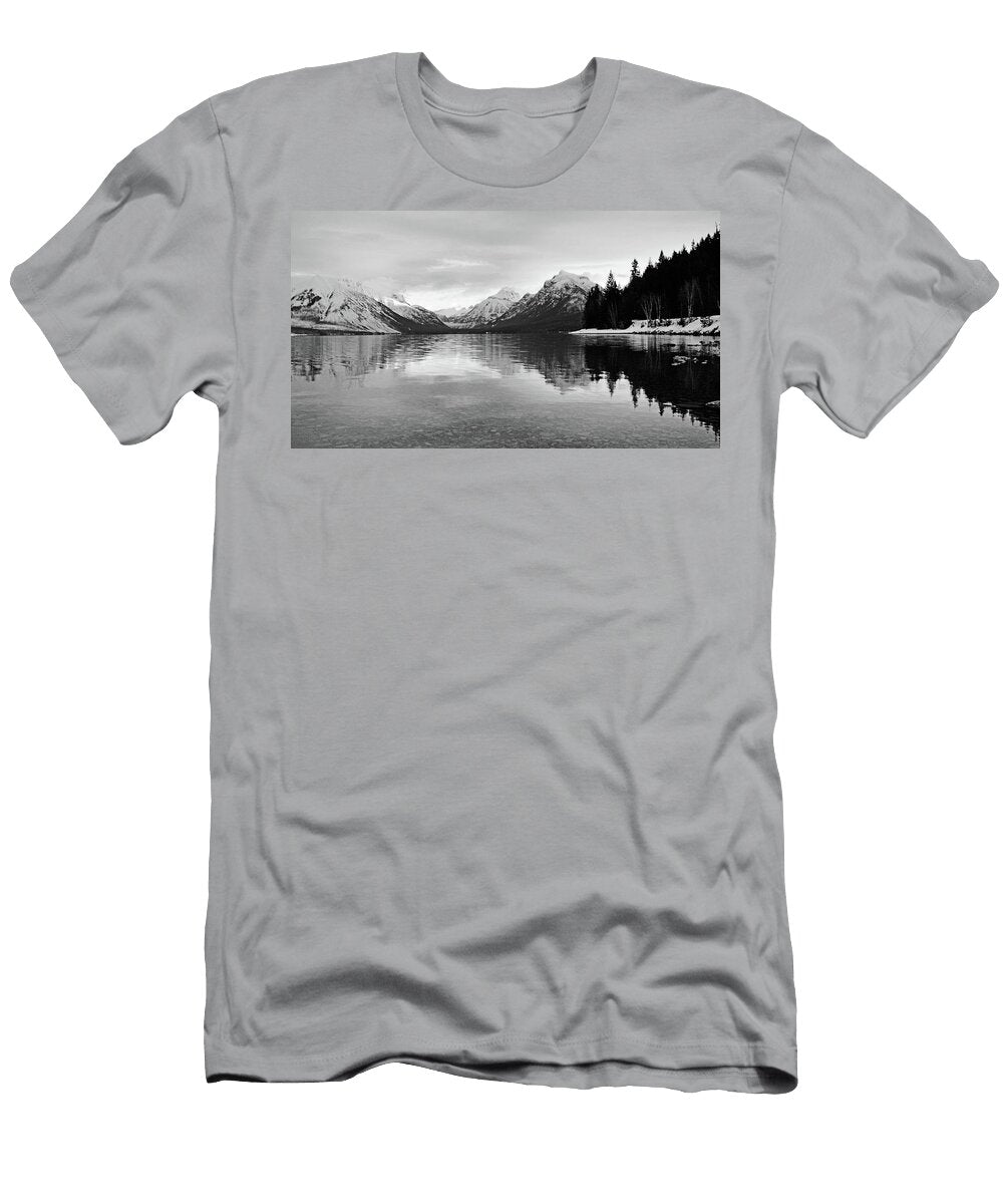 Lake Mcdonald in Black and White Whispering Peaks Photography T-Shirt