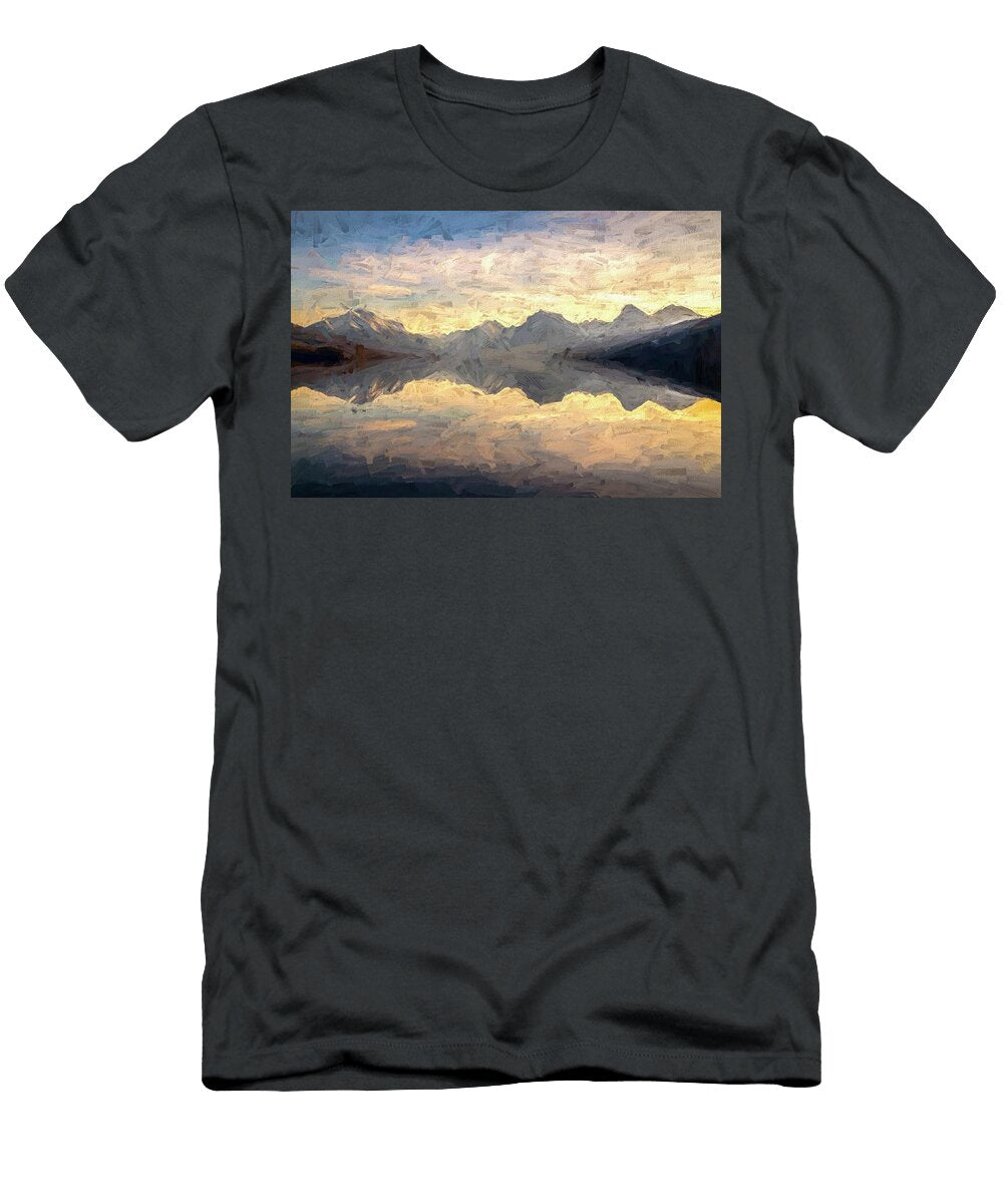 Lake Mcdonald Sunrise Digital Painting Joseph S Giacalone T-Shirt