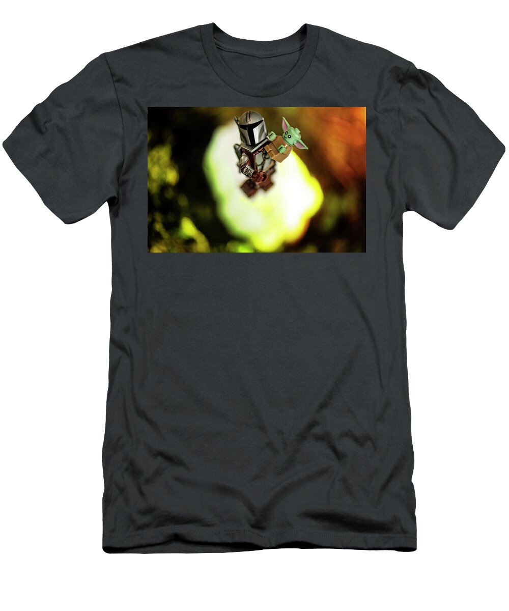 Lego Baby Yoda and Mandalorian in Flight Matt Mcdonald T-Shirt
