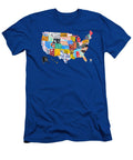 License Plate Map of the USA on Royal Blue Design Turnpike T-Shirt