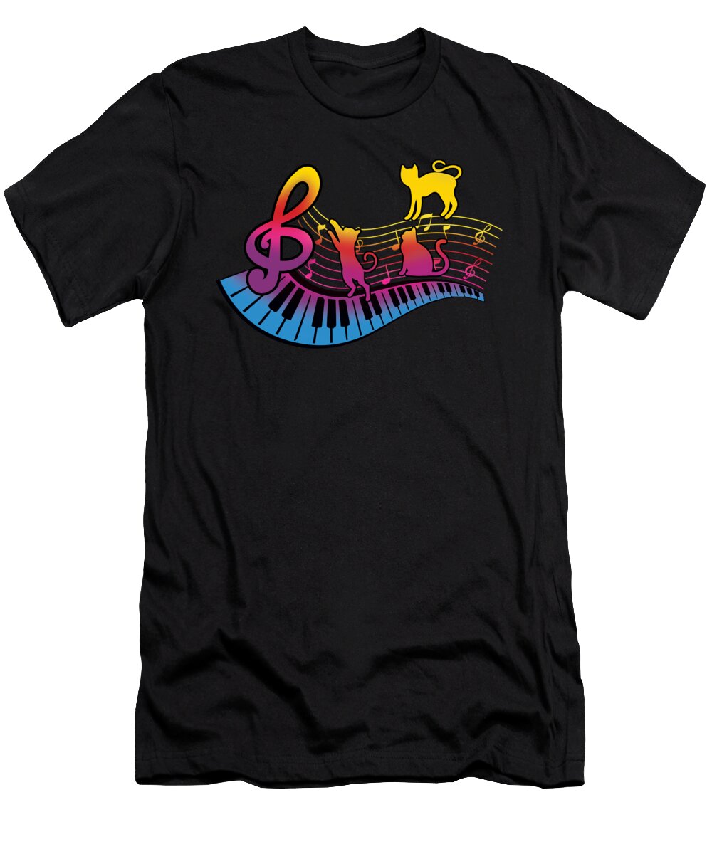 Love Cat Playing on Musical Notes Musician Shirtom T-Shirt