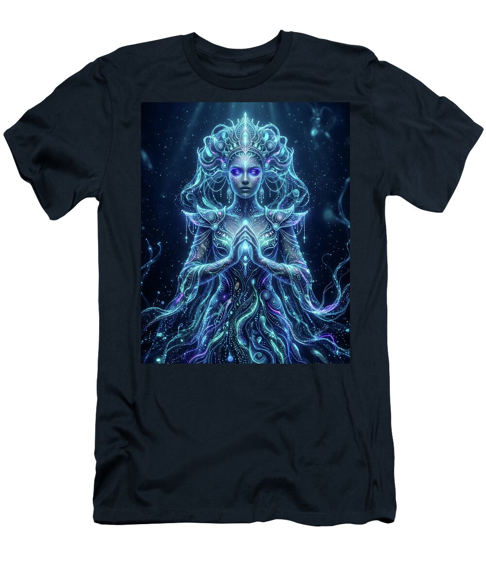 Luminae 5 Bioluminescent Cosmic Goddess Portrait Pegekama Ai Artist T-Shirt