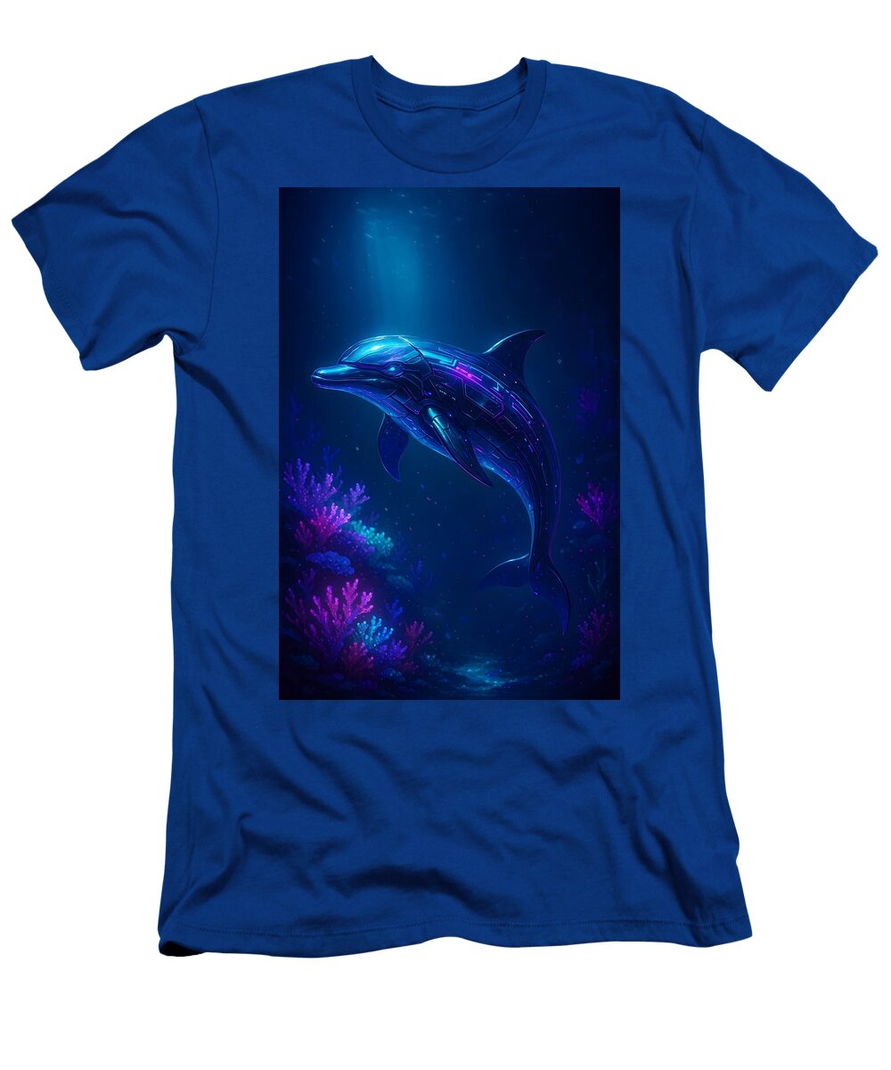 Luminous Holographic Cyber Dolphin of the Radiant Neon Current Aaron Potts T-Shirt
