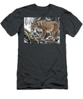 Majestic Mountain Lion on Snow Covered Log in Winter Forest Jon Fennel T-Shirt