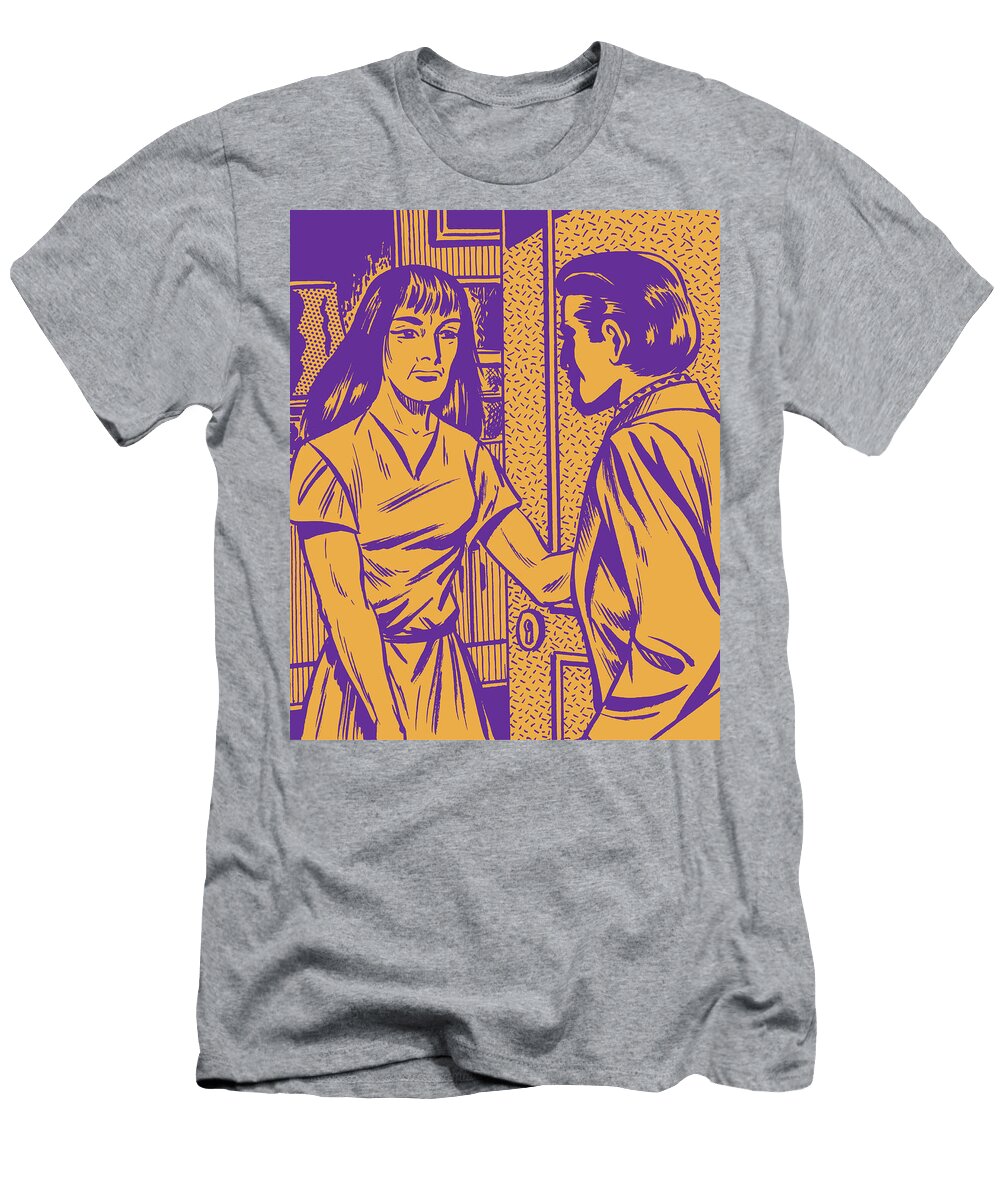 Man and Woman Standing in Doorway Csa Images T-Shirt