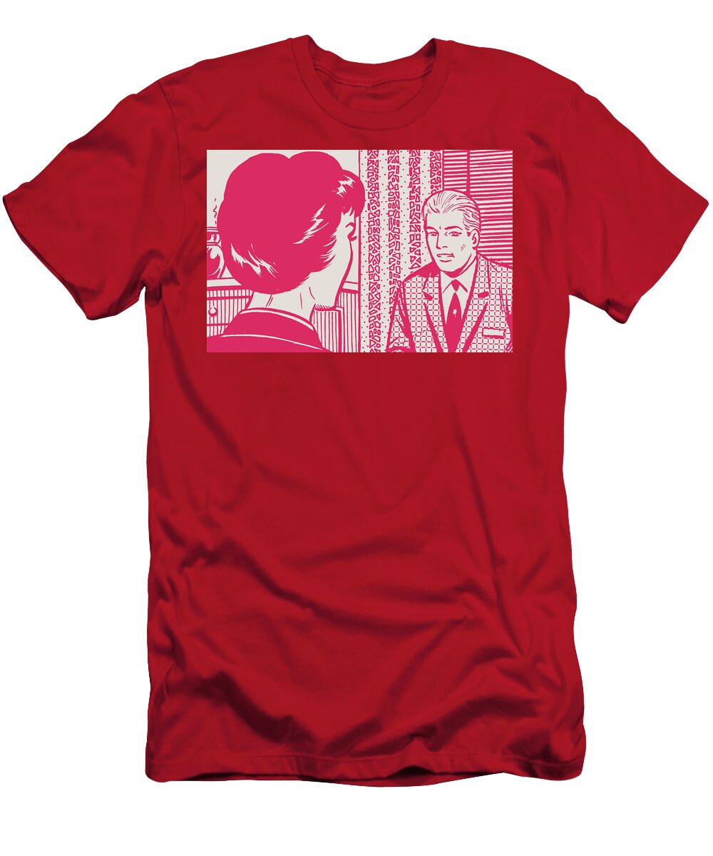 Man and Woman Talking Man Looking Over Womans Shoulder Csa Images T-Shirt