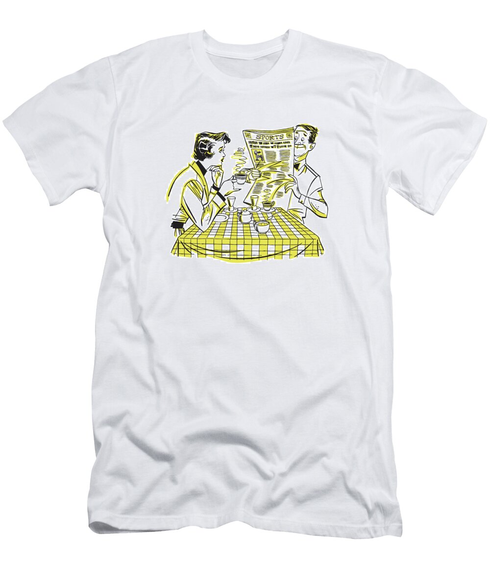 Man Reading Newspaper At Breakfast Table Across From Sad Wife Csa Images T-Shirt
