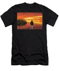 Man Reflects By Vibrant Sunset Lake Garth Steger T-Shirt
