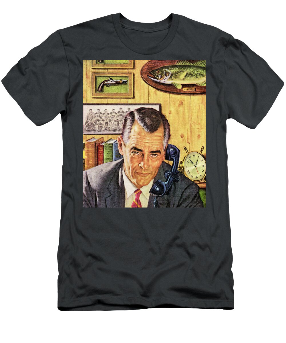 Man Using Telephone in Office Csa Images T-Shirt