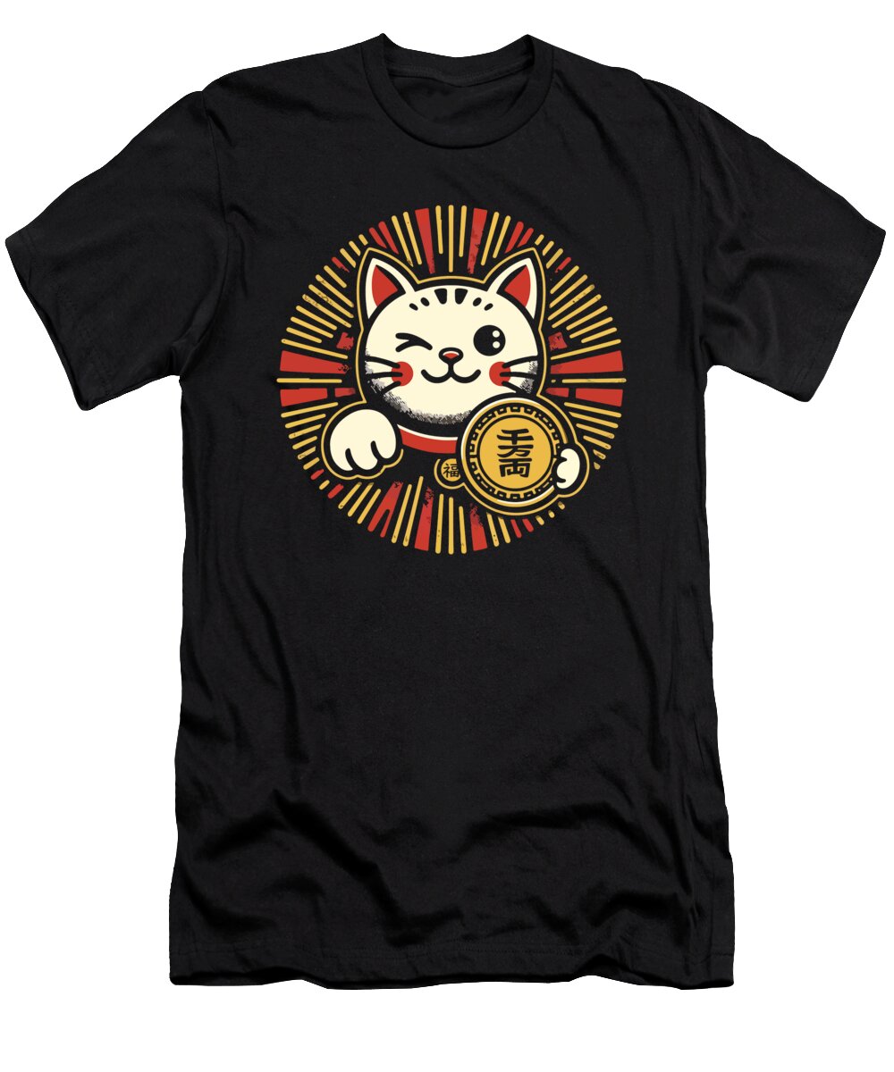 Maneki Neko Lucky Money Cat Vintage Cartoon Matthew Chan T-Shirt