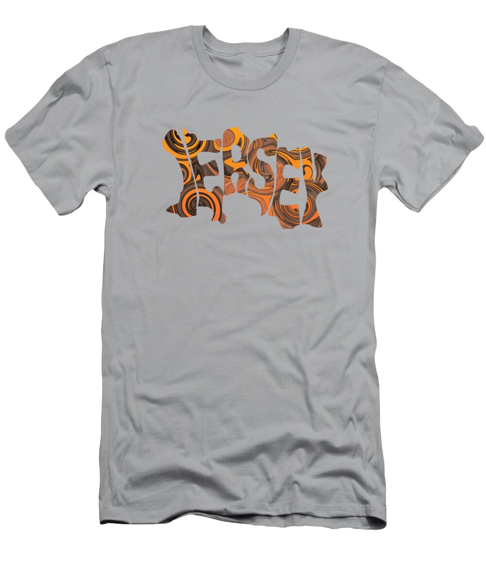Map of Jersey Channel Islands in Orange and Brown Psychedelic Text Barefoot Bodeez Art T-Shirt