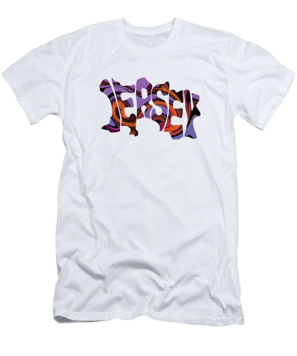Map of Jersey Channel Islands in Purple Psychedelic Text Barefoot Bodeez Art T-Shirt