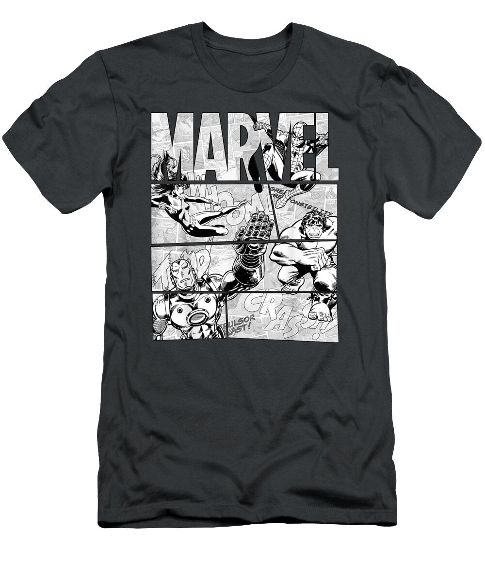Marvel Avengers Retro Black and White Comic Graphic Rion Lini T-Shirt