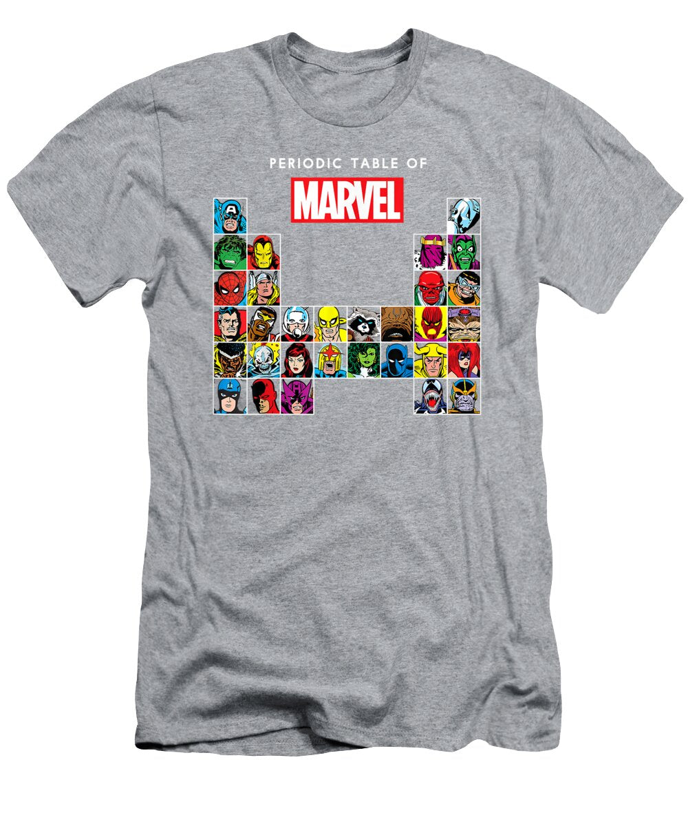 Marvel Periodic Table of Heroes Villains Retro Bjorn Myrrin T-Shirt