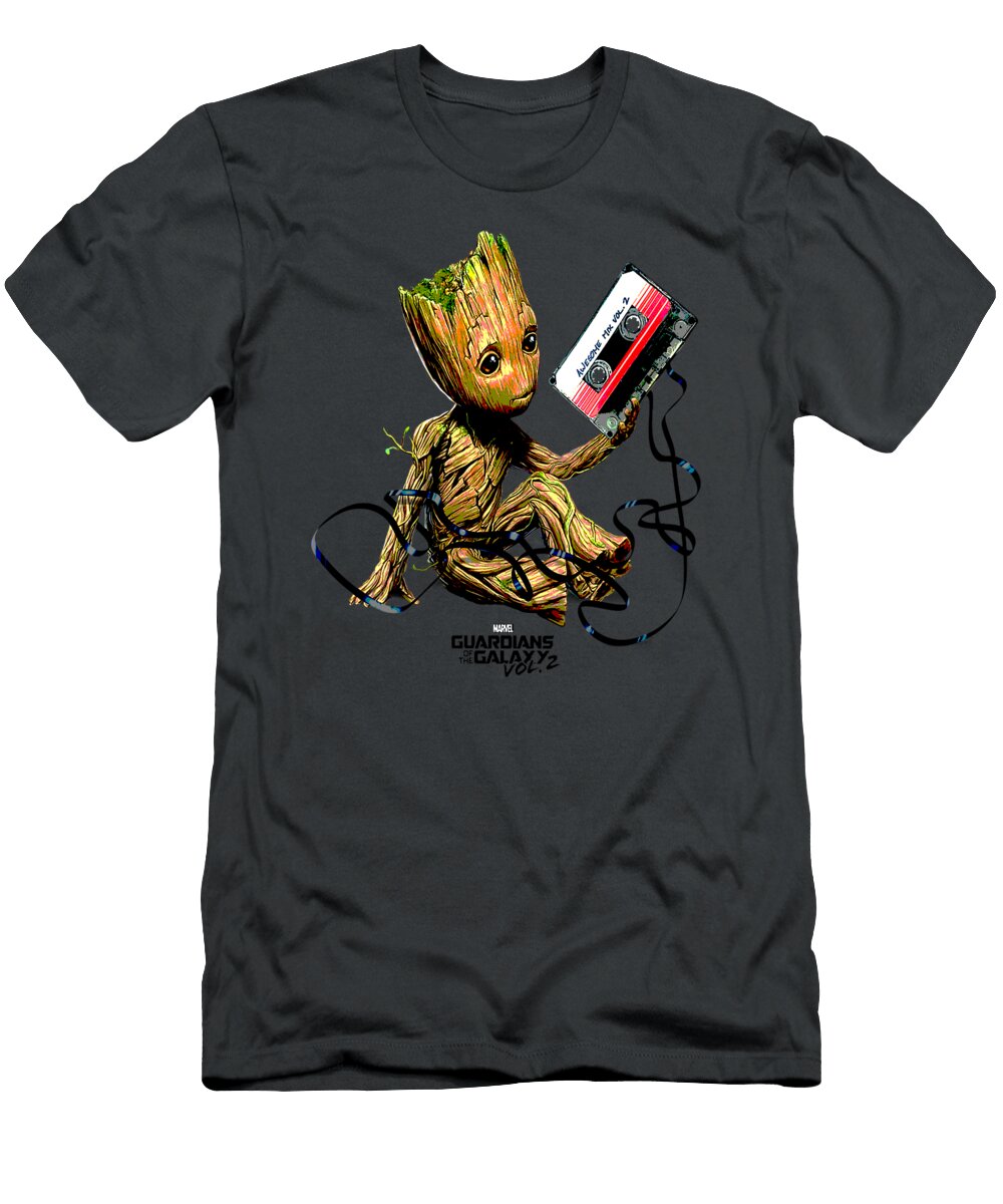 Marvel Womens Crew Marvel Guardians of the Galaxy Vol 2 Groot Tape Portrait V Neck Grey Small US Jip Rumais T-Shirt
