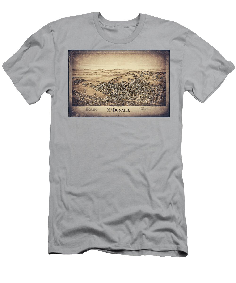 Mcdonald Pennsylvania Vintage Map Birds Eye View 1897 Sepia Carol Japp T-Shirt