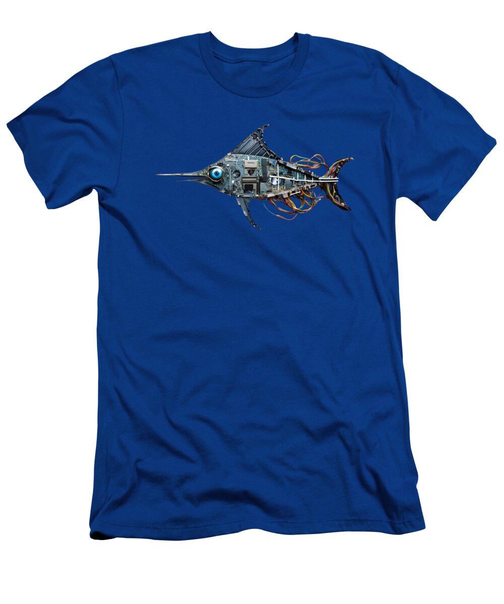 Mechanical Blue Swordfish Circuit Board Assemblage Marian Voicu T-Shirt