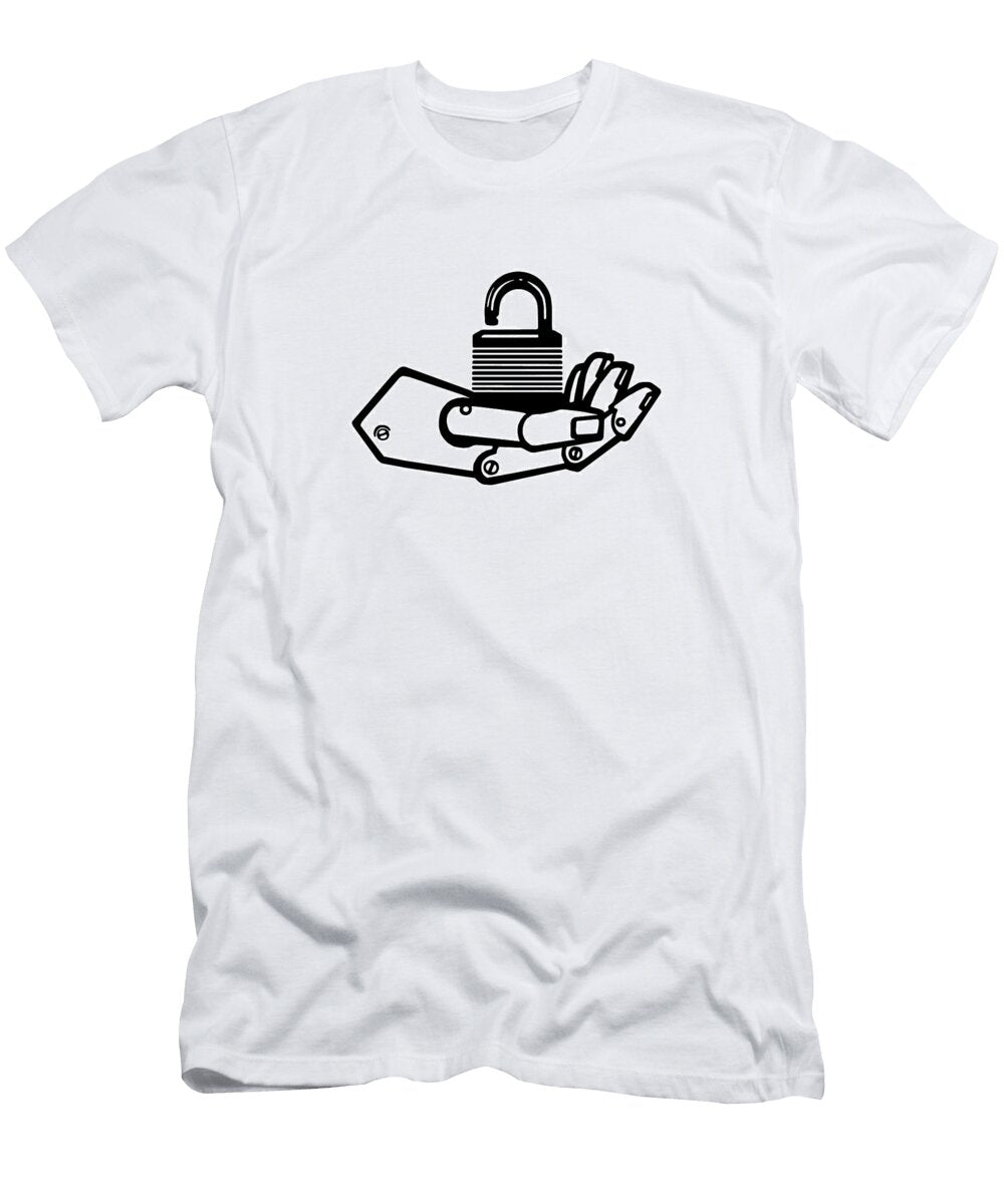 Mechanical Hand Holding an Open Padlock Csa Images T-Shirt