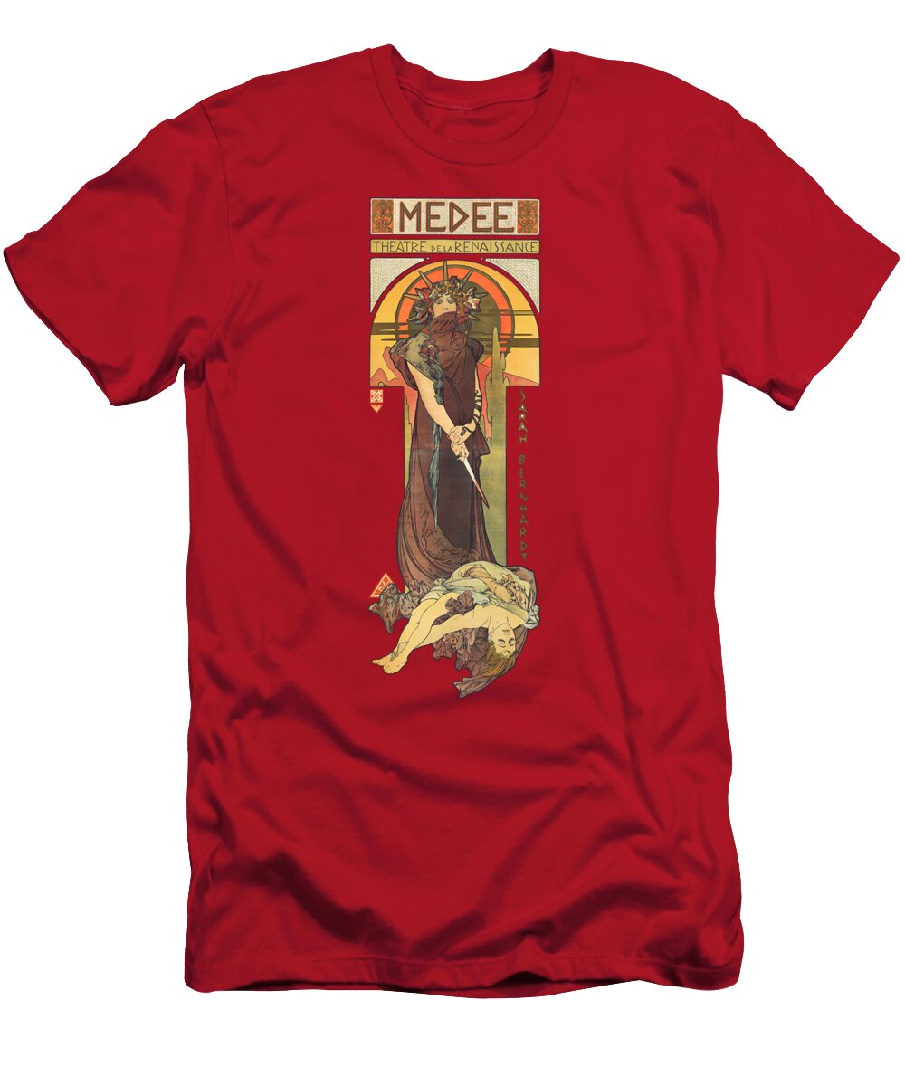 Medea and Sarah Bernhardt By Alphonse Mucha High Quality Definition Original Colors Hd Masterworks T-Shirt