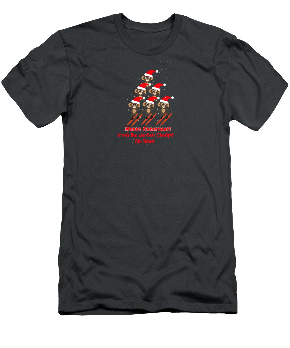 Merry Christmas From the Jersey Chimps Ski Team in Santa Hats with No Bgd Barefoot Bodeez Art T-Shirt