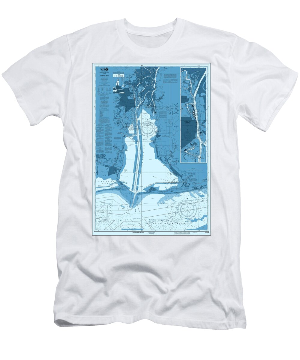 Mobile Bay Alabama Gulf Coast Nautical Chart Map 2024 Ocean Blue Carol Japp T-Shirt