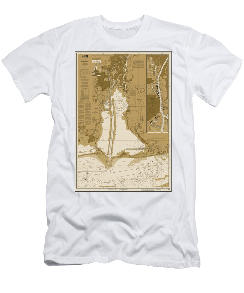 Mobile Bay Alabama Gulf Coast Nautical Chart Map 2024 Sepia Carol Japp T-Shirt