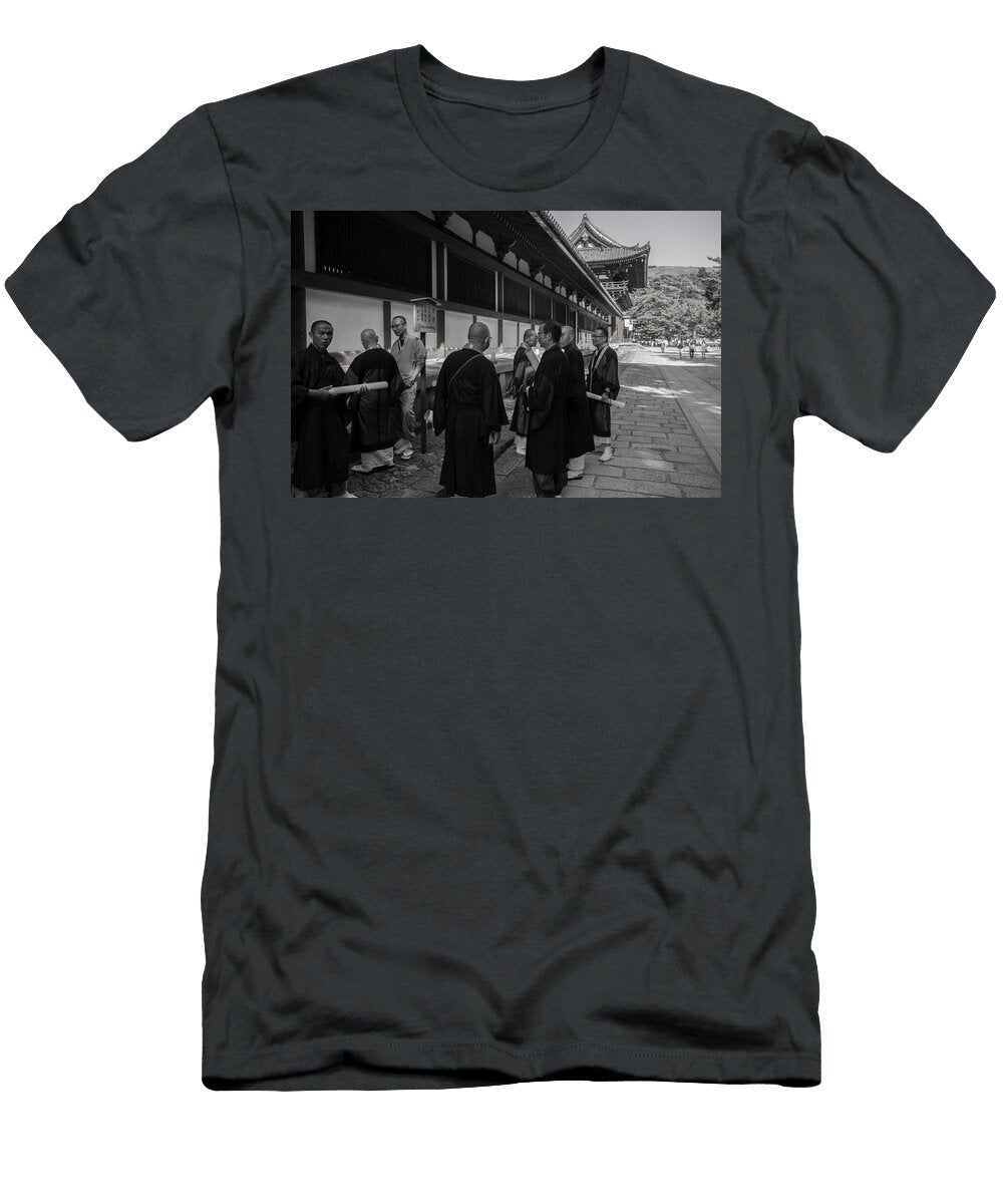 Monks Conversing in a Temple Courtyard David Bearden T-Shirt