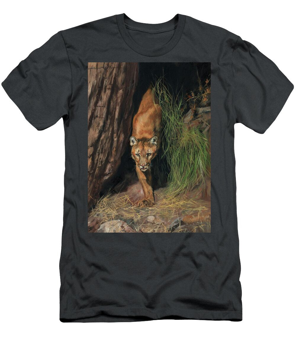 Mountain Lion Emerging From Shadows David Stribbling T-Shirt