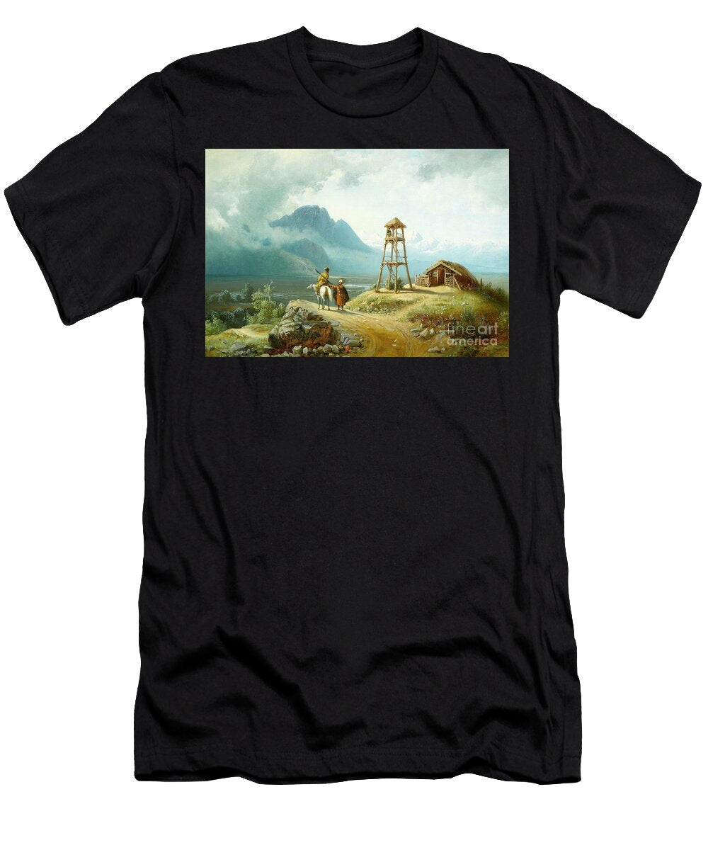 Mountainous Landscape with a Horseman By a Tower 1854 Paul Von Franken T-Shirt