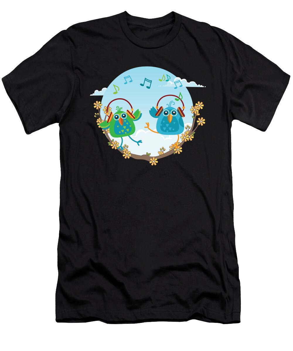 Music Lovers Flying Animals Aves Wings Beak Gift Birds Listening to Music Thomas Larch T-Shirt