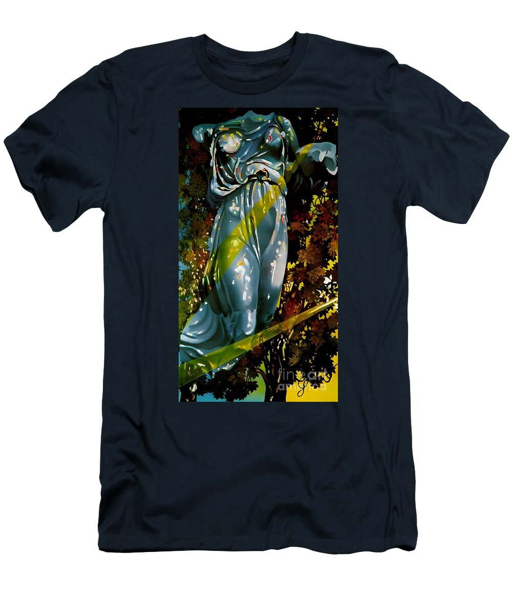 Nike Victory Goddess of Samothrace Appears in a Tree Bathed in Light Pearl Paint T-Shirt