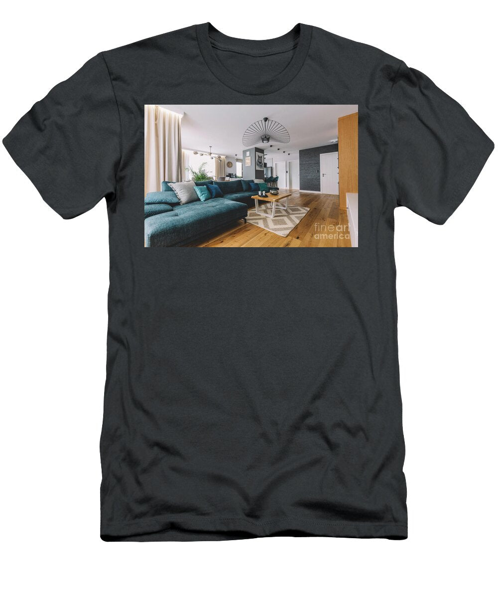 Open Space Living Room with a Big Couch in a Modern Apartment Michal Bednarek T-Shirt