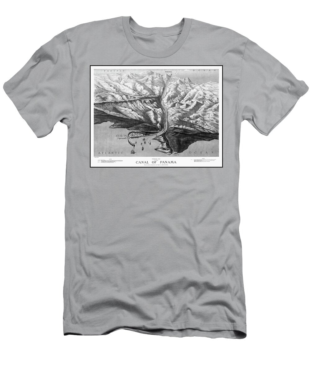 Panama Canal Vintage Map Aerial View 1881 Black and White Carol Japp T-Shirt