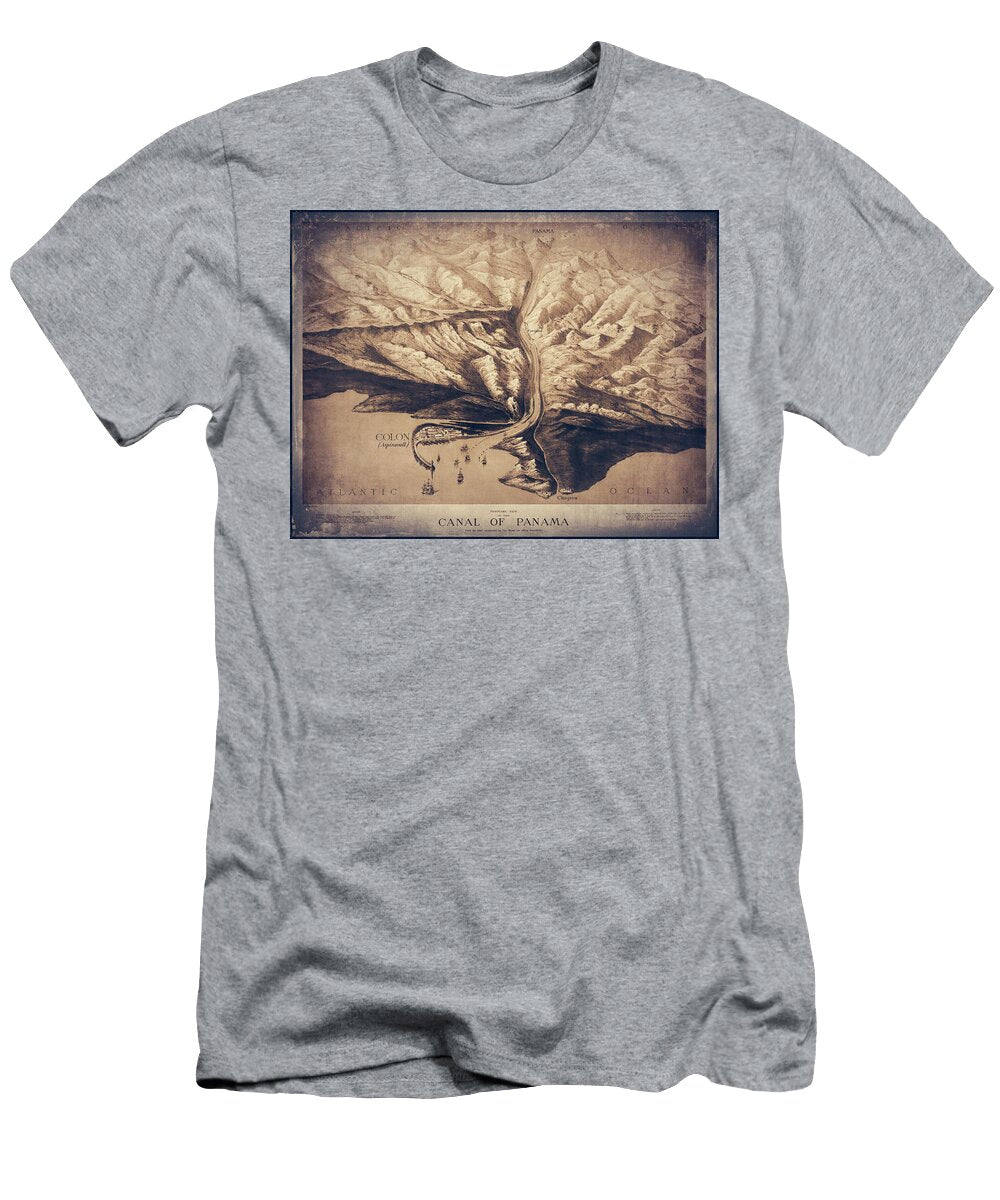 Panama Canal Vintage Map Aerial View 1881 Sepia Carol Japp T-Shirt