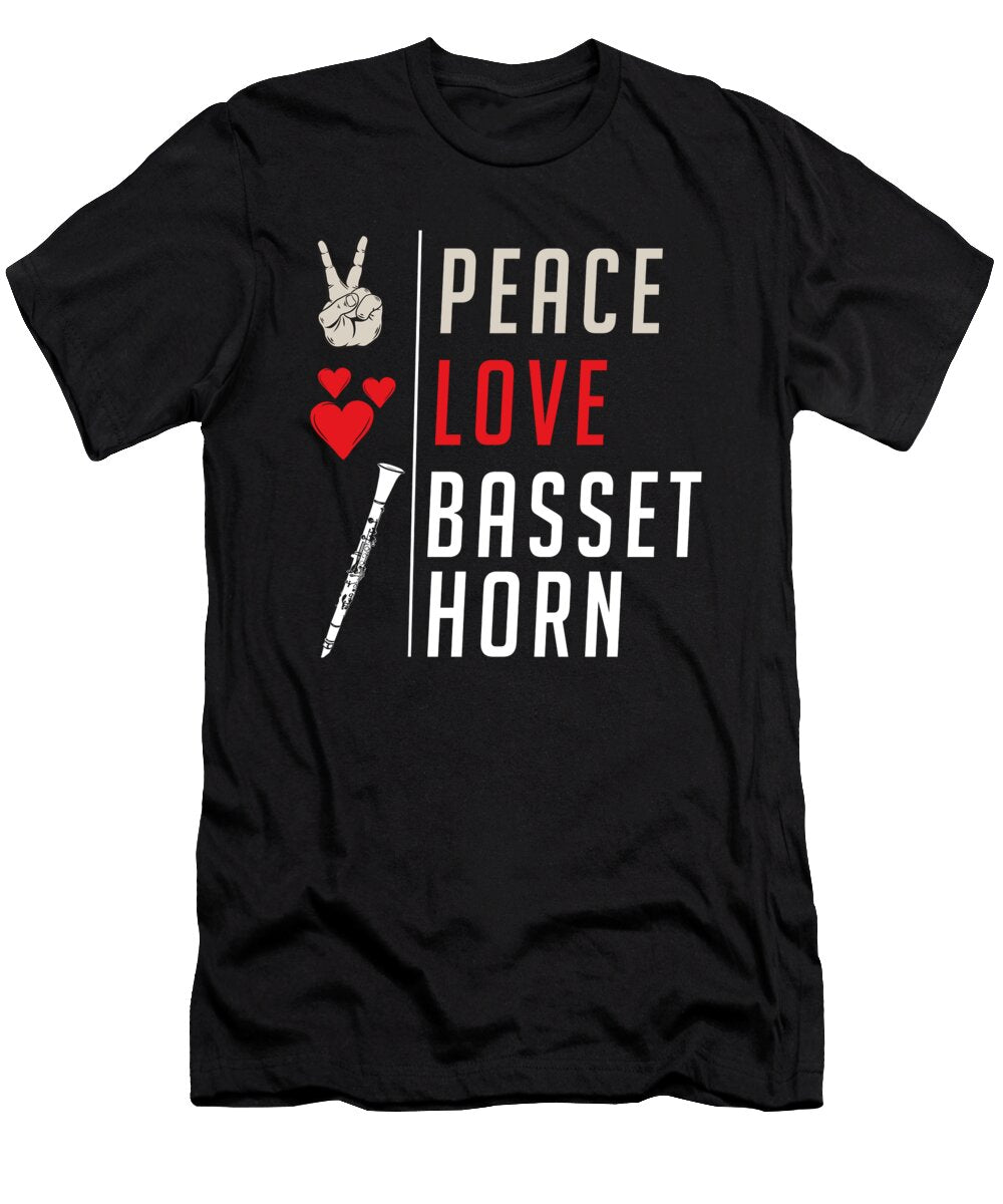Peace Love Basset Horn Musical Instrument Tenshirt T-Shirt