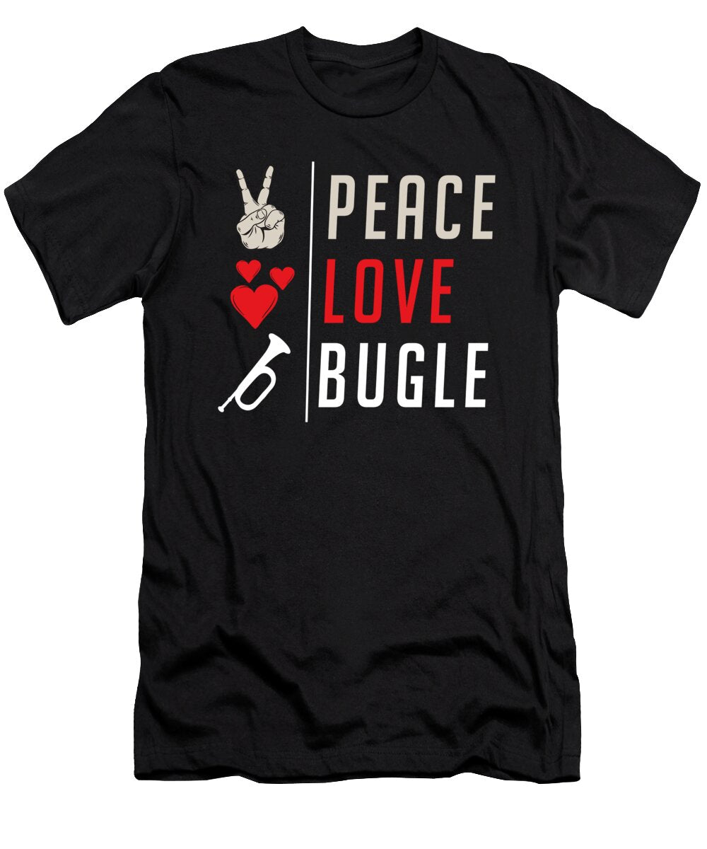 Peace Love Bugle Drumline Music Drums Tenshirt T-Shirt