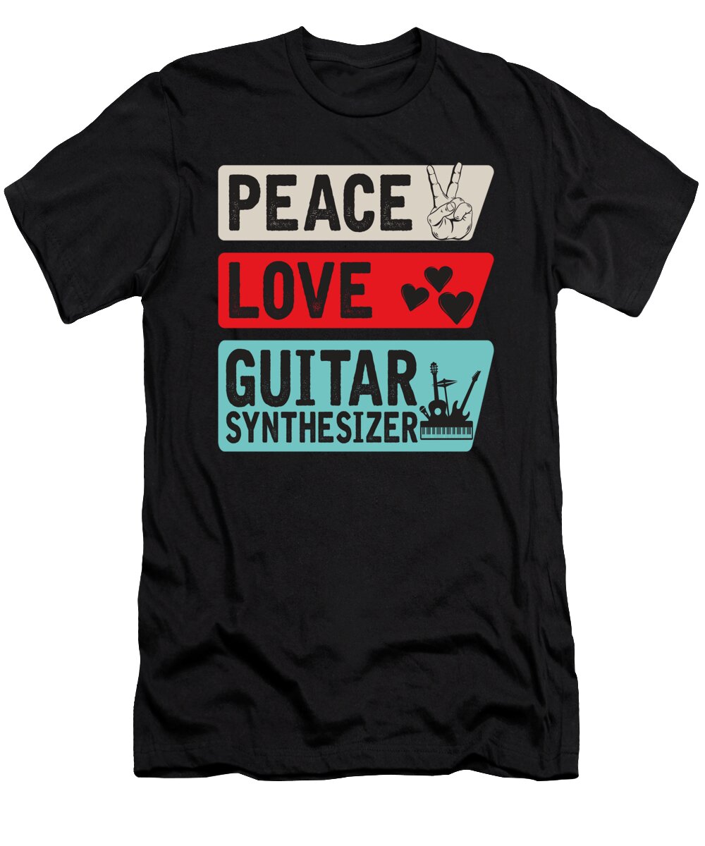 Peace Love Guitar Synthesizer Drum Tenshirt T-Shirt