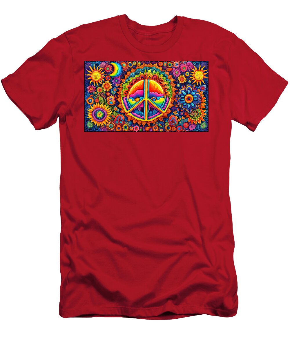 Peace Symbol Trippy Psychedelic Colorful Retro 1960s Abstract Stellart Studio T-Shirt
