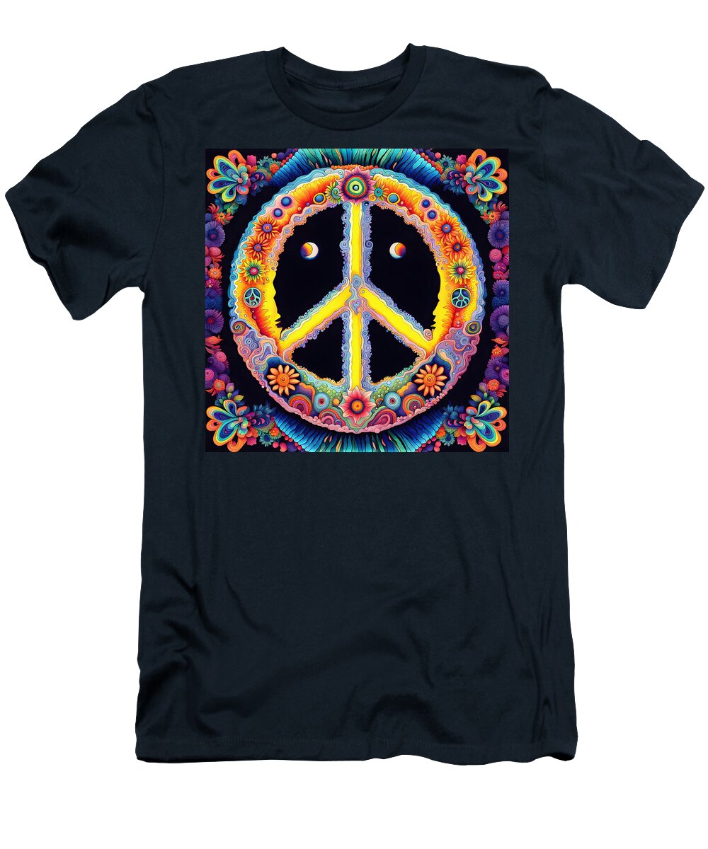 Peace Symbol Trippy Psychedelic Colorful Retro Hippie Abstract Stellart Studio T-Shirt