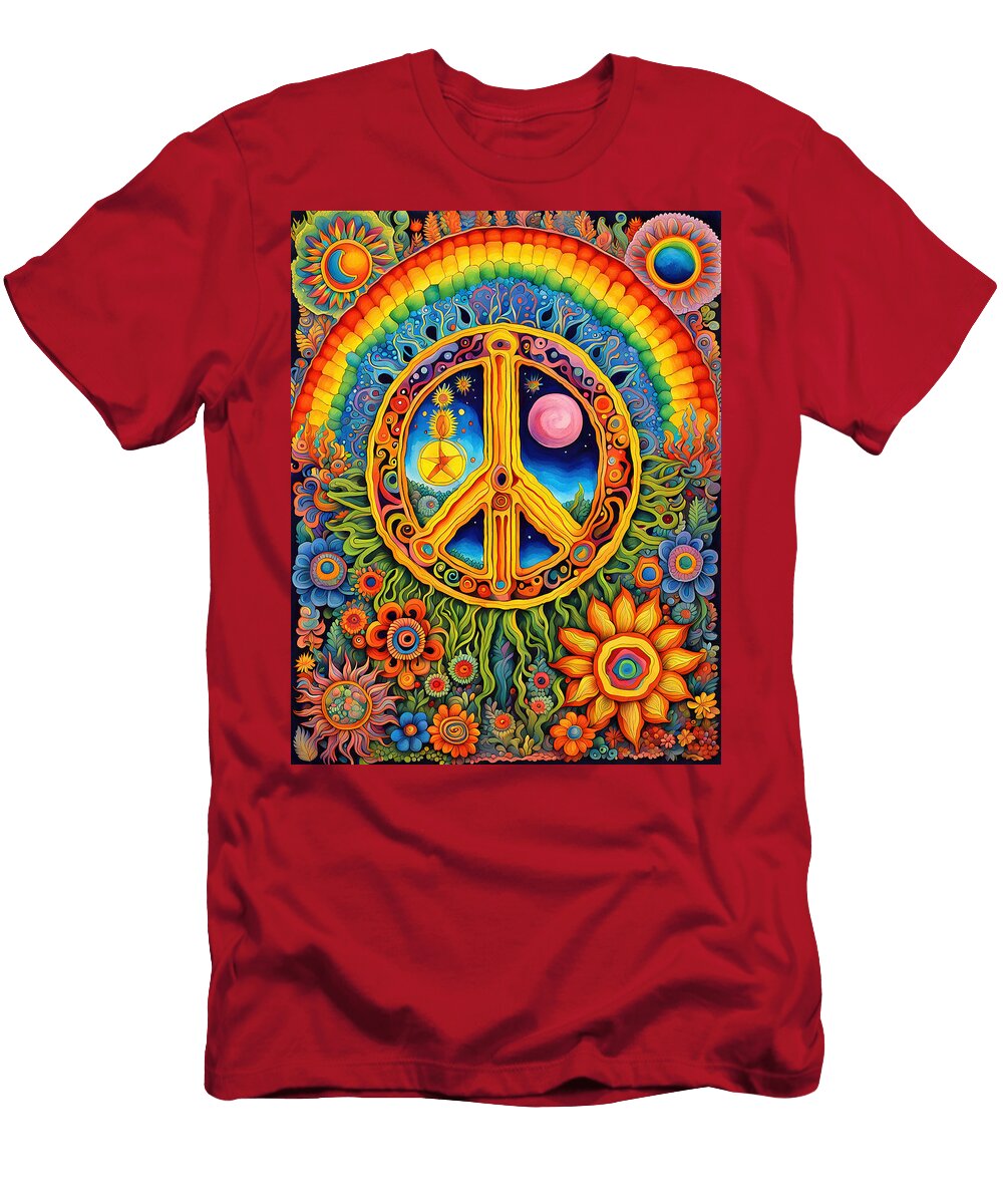 Peace Symbol Trippy Psychedelic Colorful Retro Stoner Design Stellart Studio T-Shirt