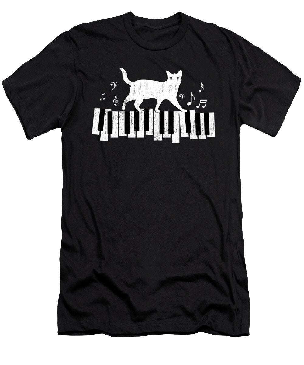 Pianist Cat Playing on Piano Musical Note Musician Shirtom T-Shirt