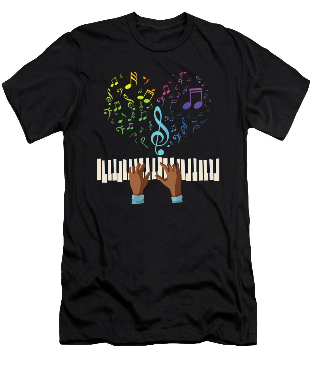 Piano Heart Music Notes Treble Clef Piano Keyboards Gift Thomas Larch T-Shirt
