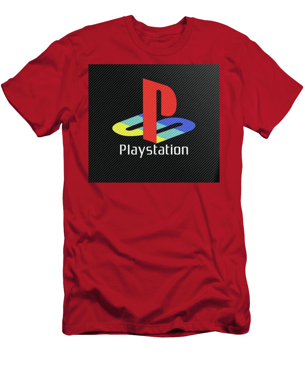 Playstation Logo on Striped Background Faris Alaama T-Shirt