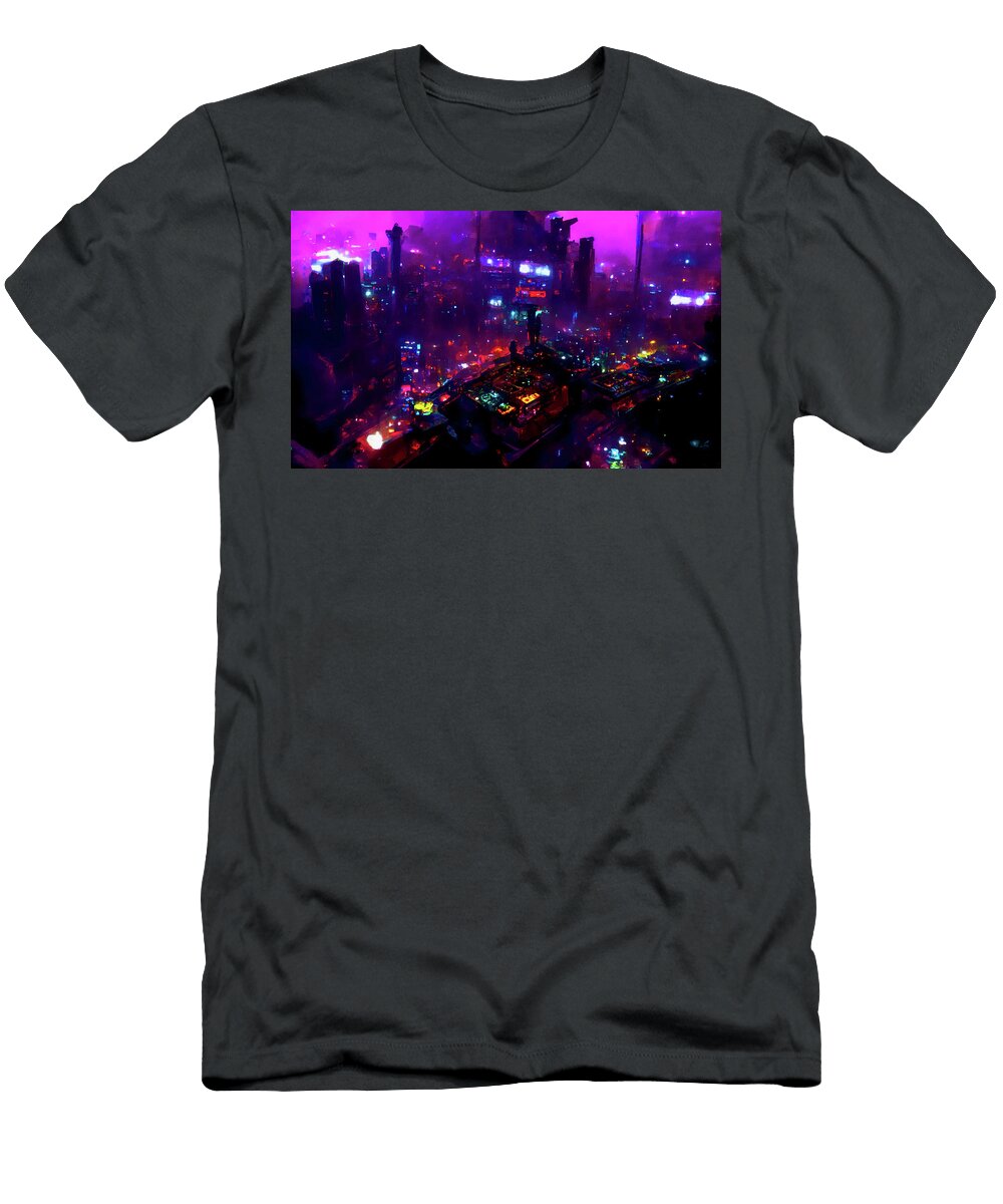 Postcards From the Future Cyberpunk Cityscape 02 Am Fineartprints T-Shirt