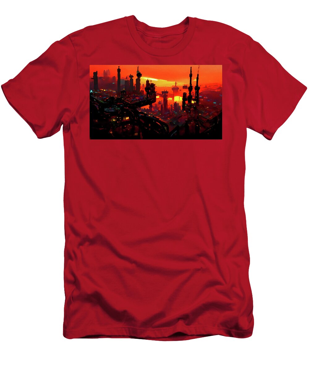 Postcards From the Future Cyberpunk Cityscape 03 Am Fineartprints T-Shirt