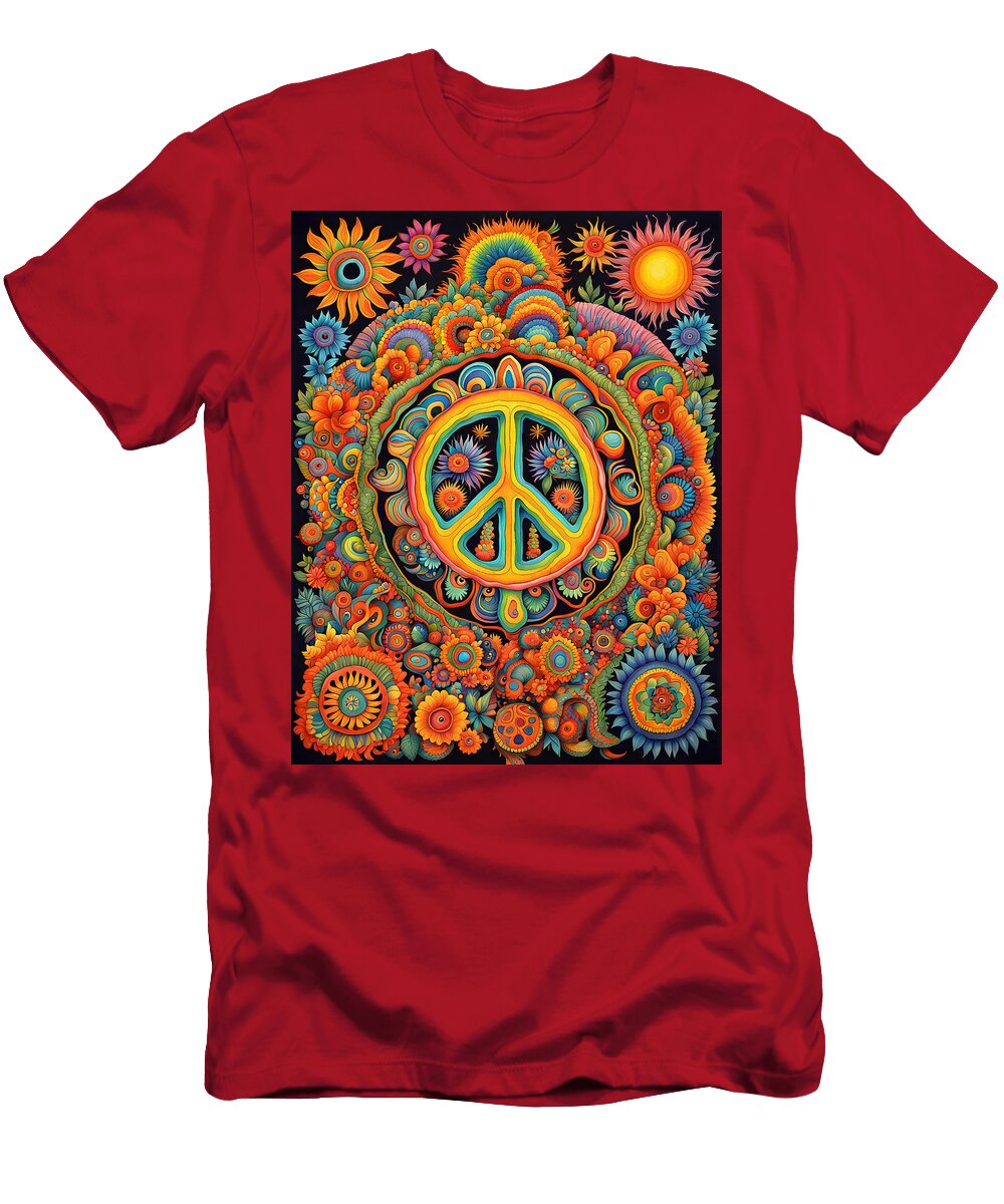 Psychedelic Peace Symbol Trippy Colorful Retro 1960s Abstract Stellart Studio T-Shirt